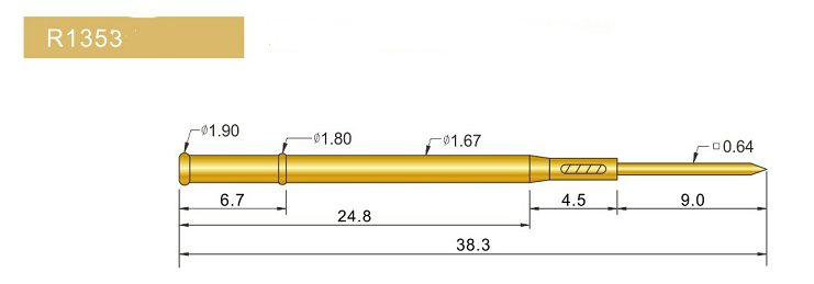 R1353-W探針套管、1.67mm測(cè)試針、總長(zhǎng)38.3mm、彈簧針套管圖片、測(cè)試針套管圖片、頂針套管圖片、探針套管圖片